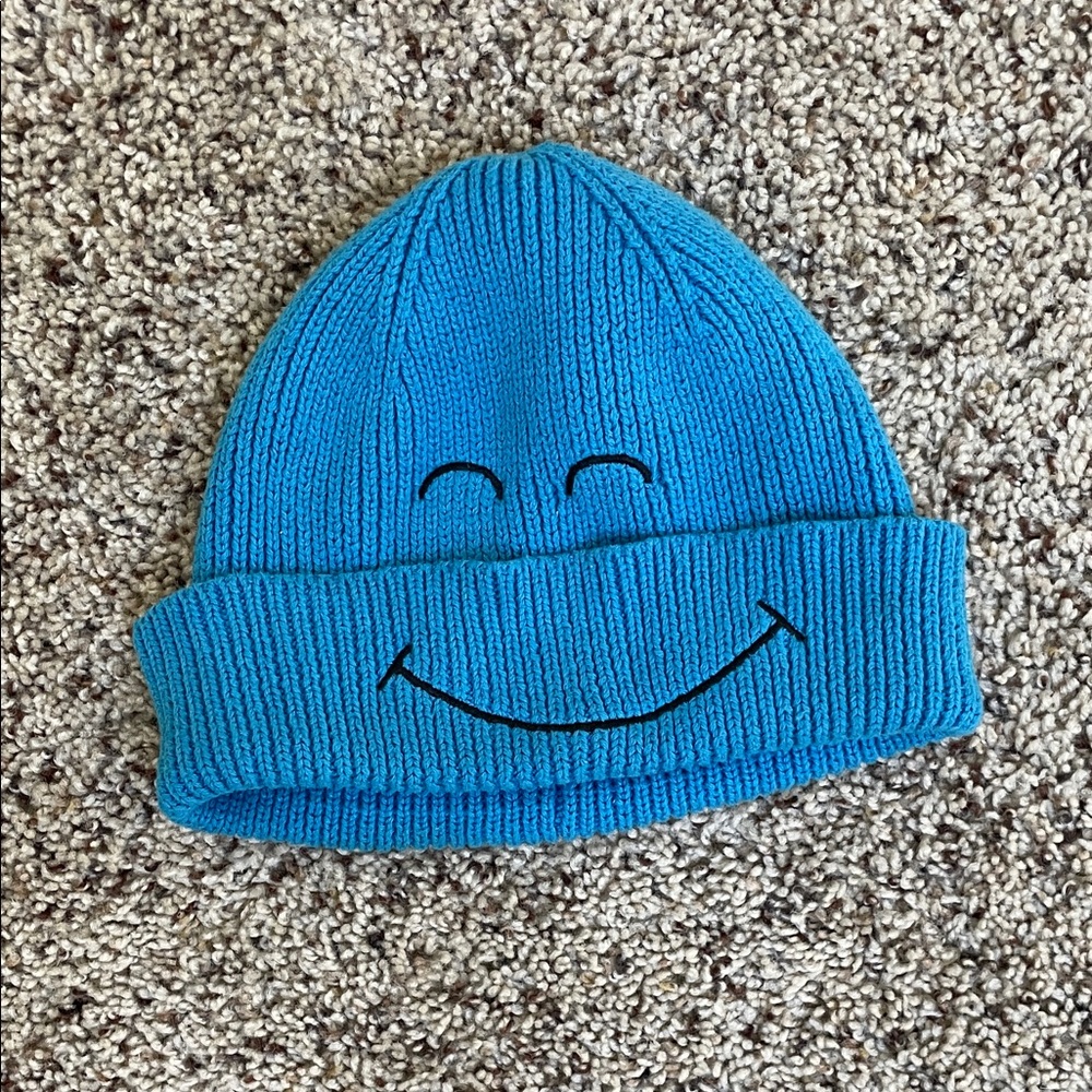 GAP Kids Blue Knit Beanie with Smiley Face